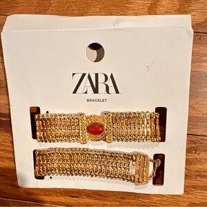 ZARA Gold Statement Bracelets with Red Stone Accent